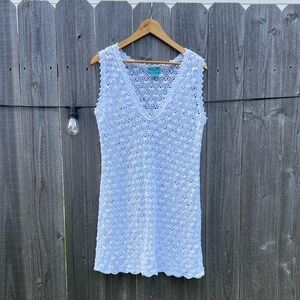 Letarte White Crochet V-Neck Swim Coverup